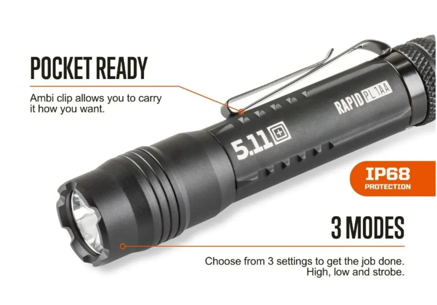 5.11 Tactical Rapid PL 190-330 Lumens Clip Flashlight