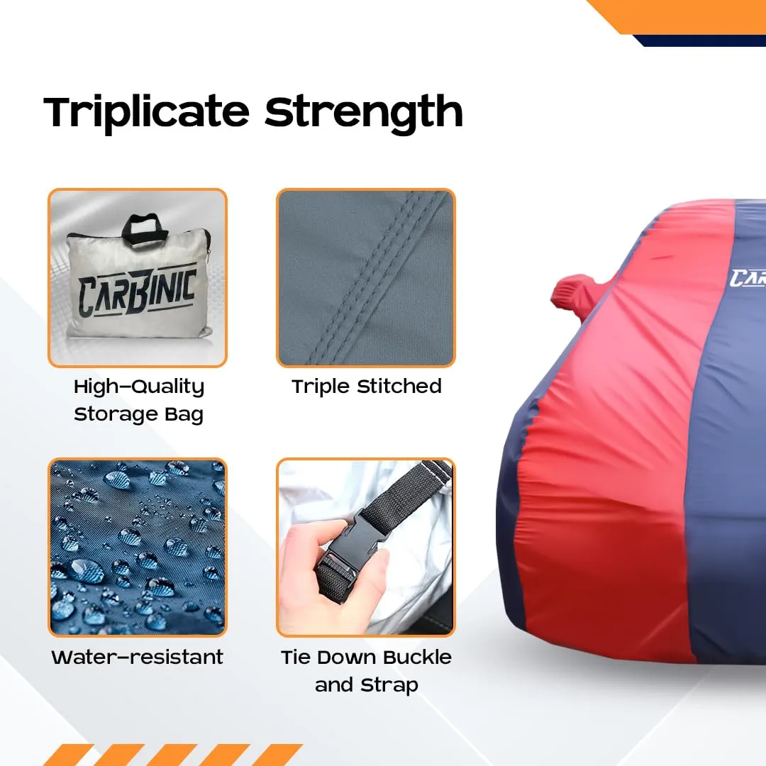 CARBINIC Car Cover for Mahindra Scorpio N 2022 Water Resistant (Tested) & Dustproof Custom Fit UV Heat Resistant Outdoor Protection with Triple Stitched Fully Elastic Surface (Blue and Red)